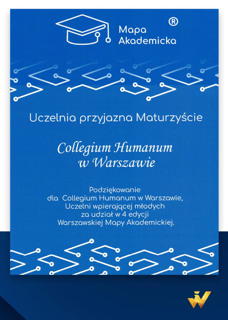 Podziękowania dla Uczelnia Biznesu i Nauk Stosowanych „Varsovia” w Warszawie, Uczelni wspierającej młodych za udział w 4 edycji Warszawskiej Mapy Akademickiej