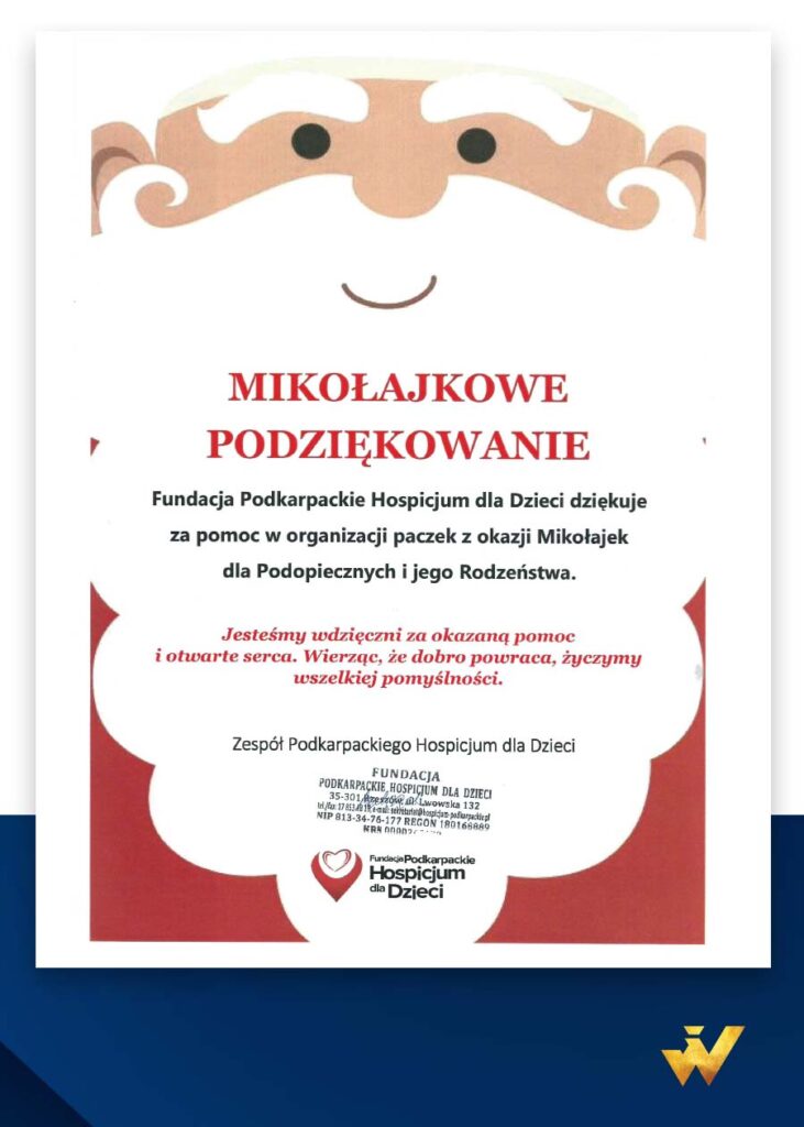 Mikołajkowe Podziekowanie - Fundacja Podkarpackie Hosipicjum dla Dzieci dziękuje za pomoc w organizacji paczek z okazji Mikołajek dla Podopiecznych i jego Rodzeństwa